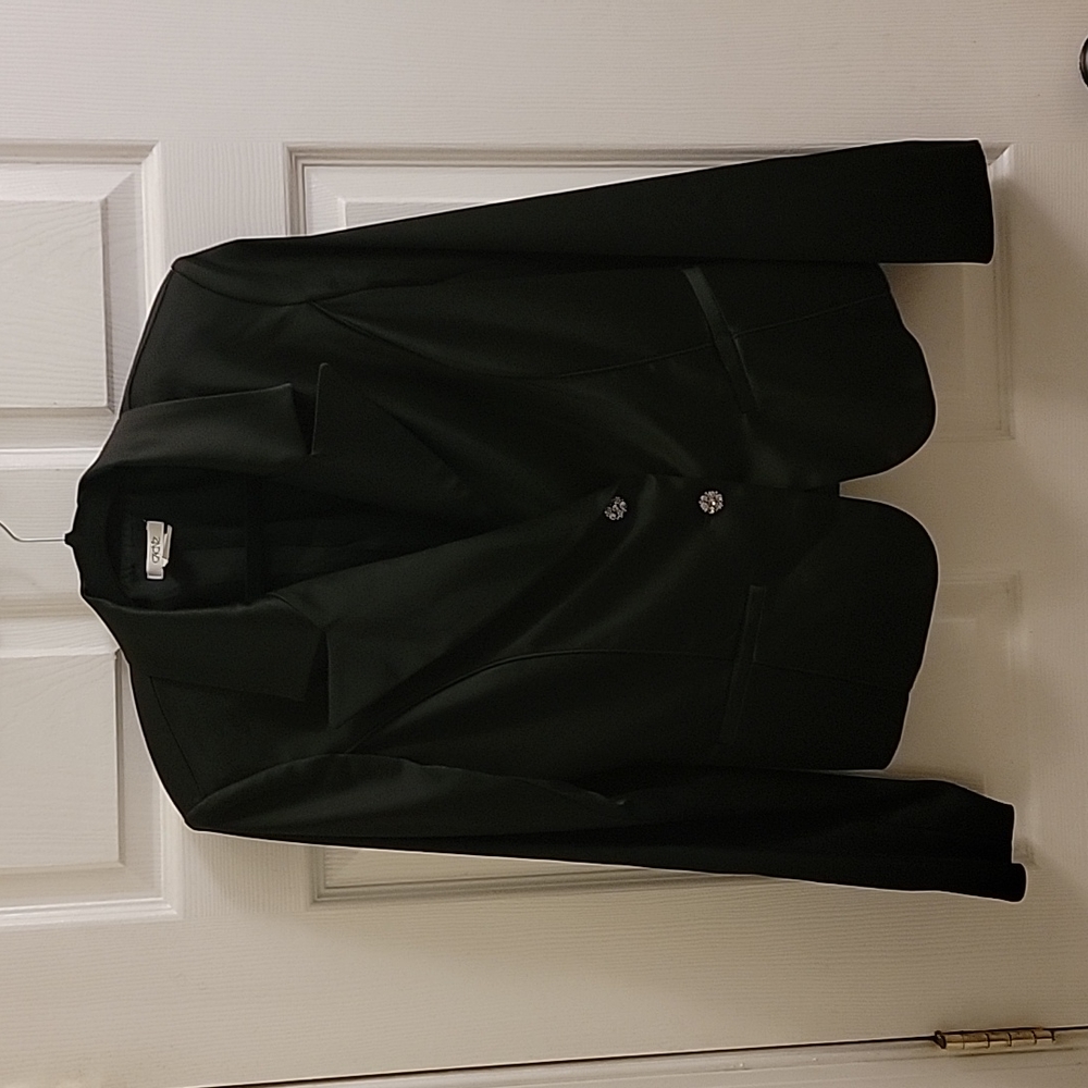 Cache Satin Like Black Blazer Suit Jacket Jewel Rhinestone Buttons Size 10